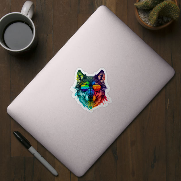 Stylized Wolf Head with Rainbow Colors by PixelProphets